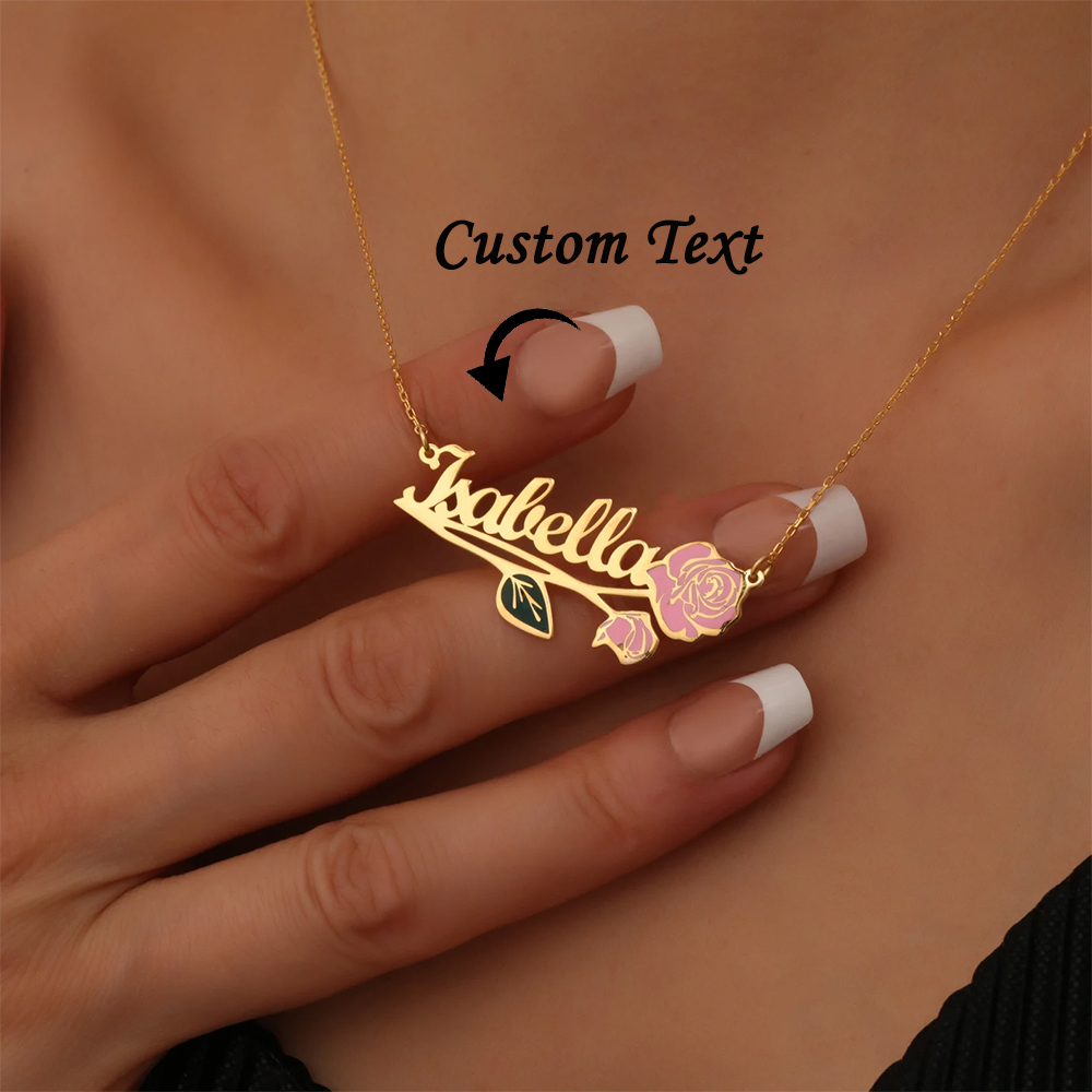 Name Necklace Custom - Collier personnalisé avec fleur de naissance