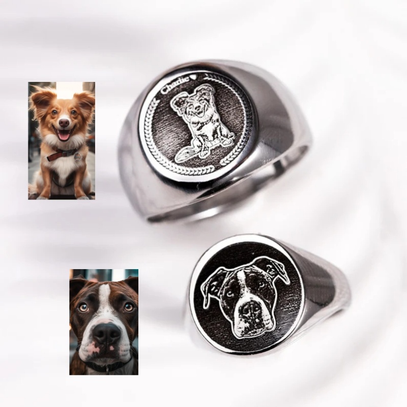 Initial Ring Custom - Bague signet personnalisée avec gravure photo