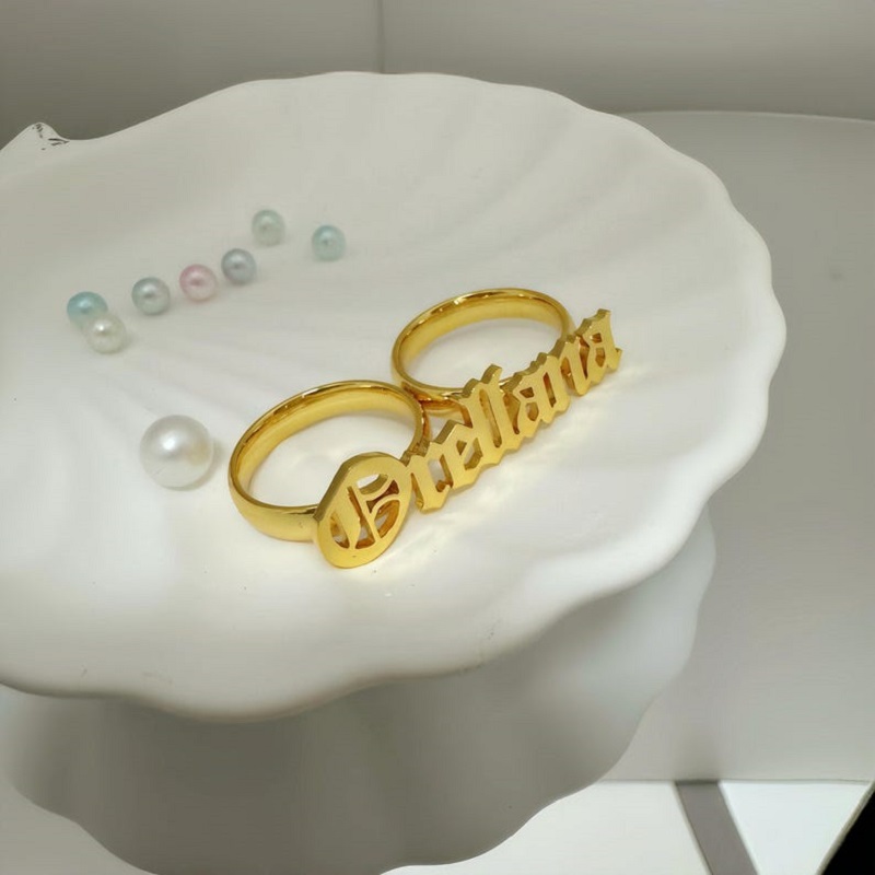 Bague à deux doigts en acier i - Initial Ring Custom avis et prix