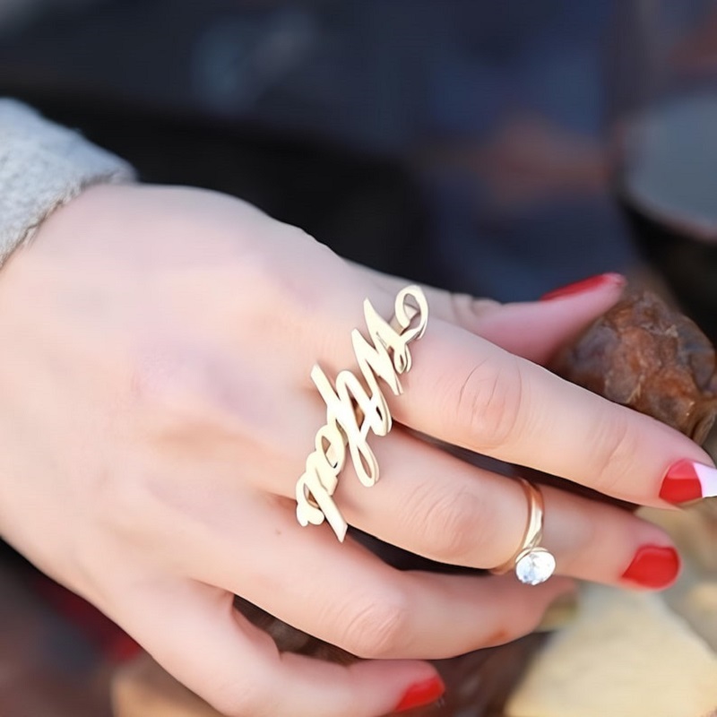 Bague à deux doigts en acier i - Initial Ring Custom avis et prix